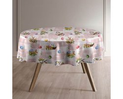 Protecttable - Rond Tafelzeil Pasen Paasei Roze Ø138cm - Tafelkleed Afwasbaar - Kunststof