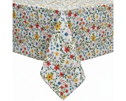 Protecttable - Tafelzeil Bloemenveld Rood en Geel 140x230cm - Tafelkleed Afwasbaar - Kunststof