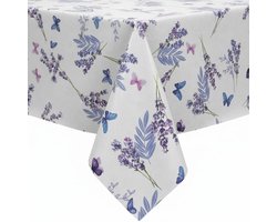 Protecttable - Tafelzeil Lavendel en vlinders Wit 140x240cm - Tafelkleed Afwasbaar - Kunststof