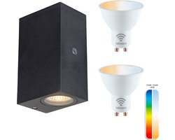 Proventa Slimme Wandlamp buiten met sensor - Multicolor - 2 lichtpunten - Bedienbaar met App
