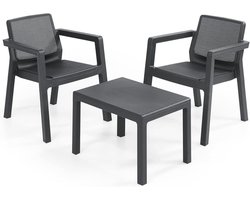 Provento - Balkonmeubelset van kunststof voor tuin en balkon, 3-delig, grafiet, weerbestendig.