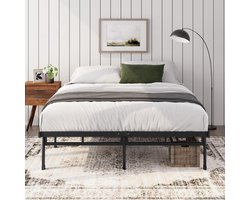 Provento - Bed met opbergruimte - 140 x 200 cm - Hoogte 36 cm - Zwart metaal