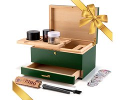 Provento - Decoratieve grote opbergdoos met combinatieslot voor kruiden - geurbestendige opbergbox met afneembaar dienblad - inclusief glazen pot en rooster (groen)