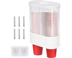 Provento - Dubbele Buis Beker Dispenser voor Plastic of Papieren Bekers - Muur Gemonteerd - Kantoor, Huis, Gym, Badkamer - Trek Type