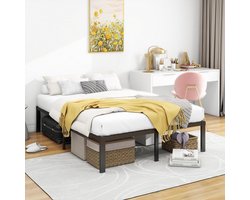 Provento - Metalen Bedframe 120x200 cm met Lattenbodem - Zwarte Eenvoudige Montage en Ruime Opbergruimte