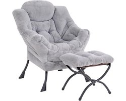 Provento - Moderne lounge stoel met Ottomaanse en armleuningen, zijvak, leesfauteuil voor kleine ruimte - Grijs