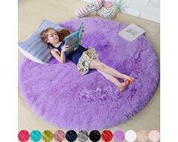 Provento - Paars rond vloerkleed 122 cm - Zacht en pluizig shaggy tapijt - Meisjeskamer - Kinderkamer - Lavendelkleurig - Woonkamer - Babykamer - Studentenkamer