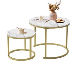 Provento - Ronde nesttafel set van 2 - Salontafels stapelbaar - Bijzettafel woonkamer slaapkamer kantoor - Wit goud appartement - Afneembaar
