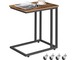 Provento - Verrijdbare bedtafel voor woonkamer en slaapkamer in vintage bruin en zwart met stalen frame