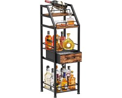 Provento - Vrijstaand wijnrek met 4 lagen en stoffen lade, wijn- en glasorganizer voor thuis in woonkamer, keuken of eetkamer