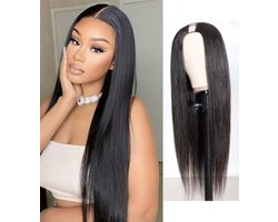 Pruik dames echt haarstuk - V part wig human hair - Pruik lang haar - Haarwerken echt haar - Glueless wigs hair - Dollsbeauty steil pruik 180% Densiteit