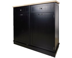 Prullenbak 100×35,5×90 cm Keukenunit MDF Werkblad Rubberwood Fineer Twee Lades Verborgen Prullenbak Kast Opbergruimte Zwart