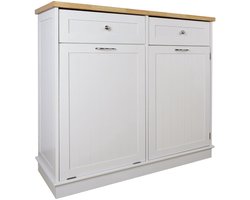 Prullenbak 100×35,5×90 cm Keukenunit Wit MDF Werkblad Rubberwood Fineer Twee Lades Verborgen Prullenbak Kast Opbergruimte