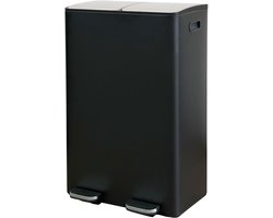 Prullenbak 2 vakken 60liter - Pedaalemmer Afvalscheiding - Prullenbak 2 x 30 liter – Duo pedaalemmer RVS – Prullenbak – Zwart afvalscheidingsprullenbak – Softclose en luchtdicht – Hygiënisch Afval Scheiden - Prullenbak 2 vakken