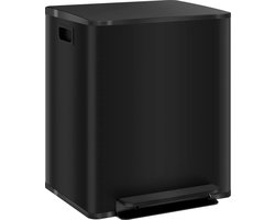 Prullenbak 2 vakken - Afvalscheiding - 2 x 25 L inhoud - Duo pedaalemmer Grijs- Afvalemmer 50 Liter - Recycle Afvalbak - Afvalscheidingsprullenbak - Hygiënisch Afval Scheiden - Keuken Vuilbak - Kantoor Prullenbakk - Zwart