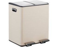 Prullenbak 2 vakken - elk 15 liter - afvalscheiding - binnenemmers - beige