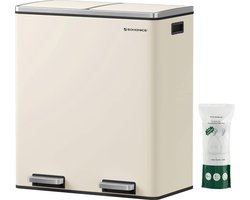 Prullenbak, 2 x 8 gallon keukenprullenbak, wordt geleverd met 15 bakken, 2 compartimenten, plastic binnenbak en scharnierend deksel, luchtdicht, amandelkleur