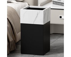 Prullenbak 20L Vierkant – Metalen Afvalemmer met Dubbele Wand en Marmer Design – Open Top Papiermand voor Kantoor, Badkamer, Keuken en Woonkamer – 46,99 × 46,99 × 102,87 cm – Zwart/Wit – Abkantoor