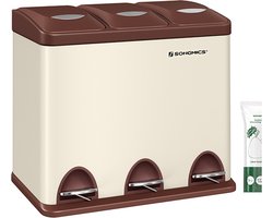 Prullenbak - 3-in-1 pedaalemmer - Afvalbak - Afvalscheiding - vuilnisbak metalen - vuilnisbak 24 liter - afvalscheiding, afvalscheidingssysteem - staal - roomwit