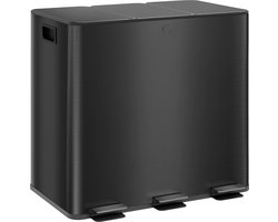 Prullenbak 3 vakken - Afvalscheiding - 3 x 15 L inhoud - Trio pedaalemmer Zwart- Afvalemmer 45 Liter - Recycle Afvalbak - Afvalscheidingsprullenbak - Hygiënisch Afval Scheiden - Keuken Vuilbak - Kantoor Prullenbakk - Zwart