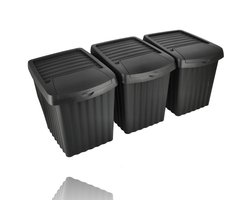 Prullenbak 3 Vakken – Afvalscheidingsbak Set 3x 22L – Zwarte Recycle Prullenbakken – Voor Glas, Papier, Plastic & GFT – Stapelbaar – 66L Totaal