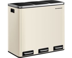 prullenbak - 3 x 18 L - Pedaalemmer 3-vaks sorteersysteem - afvalbak - Vuilnisbak - Soft Close - voor gele zakken - met deksel - staal - zandbeige