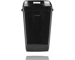 Prullenbak 30 Liter Zwart met Deksel – Vuilnisbak Keuken – Afvalemmer Kunststof – Compacte Afvalbak – Afvalscheiding – 30L – 50x30x22 cm – Binnen & Buiten Gebruik