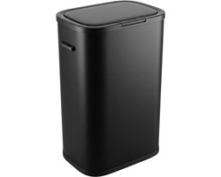 Prullenbak 60 Liter – Prullenbak 50 Liter - Vuilnisbak 60 Liter - Afvalbak 60 Liter - Met Drukdeksel - Mat Zwart - Grote Vuilnisbak voor in keuken - Matzwart - Geen Sensor of Pedaal - BinnenStyle Essential