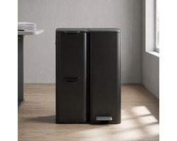 Prullenbak 60L 3 Vakken Afvalscheiding met Pedaal – 30L + 17L + 13L – Soft Close Deksel – RVS Vingerafdrukvrij – Moderne Recycling Prullenbak Zwart – Ganeey