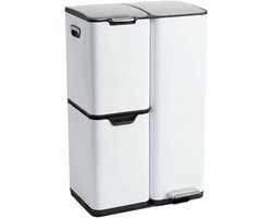 Prullenbak 60L met 3 Vakken voor Afvalscheiding - RVS Pedaalemmer