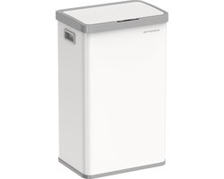 Prullenbak 68 L - Vuilnisbak met bewegingssensor - Sensor Prullenbak - automatisch - softclose deksel - vastzetfunctie - staal - inclusief 15 vuilniszakken - wolk wit