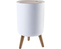 Prullenbak, 7 liter prullenbak met drukdeksel, Scandinavische moderne afvalmand, plastic prullenbak geschikt voor keuken, badkamer, slaapkamer, hondenveilige prullenbak (wit) (1,8 liter, prullenbak)