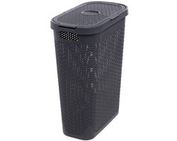 Prullenbak - Afvalbak Mand - Afval Scheiden - Rotan Look - 40 Liter - Grijs