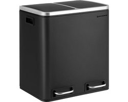 Prullenbak Afvalscheiding - Afvalscheidingssysteem - Afvalemmer voor de Keuken - zwart