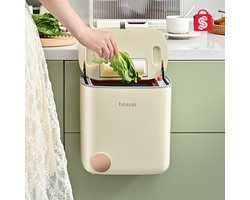 Prullenbak - Compostbak - Afvalbakje - GFT afvalbakje - GFT Bakje - aanrecht - keukenkastje - binnenemmer – klein - Beige – 9L