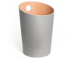 Prullenbak Design 'Bennet' | Unieke afvalemmer voor kantoor, slaapkamer, kinderkamer en meer | Bureaumand van echt houtfineer | Grijs (licht)