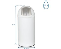 prullenbak klein push wit 35L retro afvalbak met push-klep