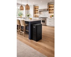 Prullenbak met Afvalscheiding 70 Liter – Afvalemmer Keuken 3 Vakken – 40 Liter + 2×15 Liter – Zwarte RVS Prullenbak – Afvalbak Gescheiden Afval –Prullenbak met Lade en Drukdeksel–Grote Prullen bak Keuken –Moderne Afvalemmer Binnen-Compact