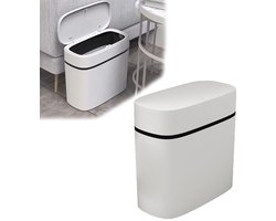Prullenbak met deksel, 12 liter prullenbak, moderne witte prullenbak voor badkamer, woonkamer, kantoor, keuken en smalle ruimtes