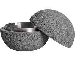 Prullenbak Met Deksel - Afvalbak Beton - Kantoor Organizer - Beton en Metaal - 12.5cm x 11cm - Grijs