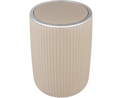 Prullenbak met klapdeksel Agropoli L beige 55 liter - Vuilnisbak voor badkamer - Hoogwaardige kunststof - Plastische vormgeving - Gestructureerd oppervlak Ø 19 × 27 cm