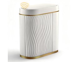 Prullenbak met Sensor 8L - Automatische Afvalemmer met Deksel - Slanke Badkamer Prullenbak IPX5 Waterdicht - Smalle Sensor Prullenbak - Wit & Goud