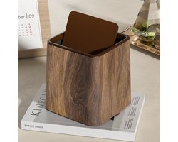 prullenbak - Mini - Afvalbak voor op het bureau - Vintage houtnerfafwerking - Geschikt voor bureaus, keukens en badkamers - Ruimtebesparend - Ontwerp zonder deksel - Houtkleur
