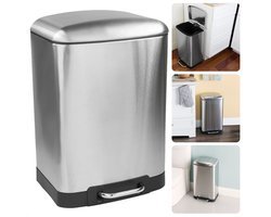 Prullenbak - Pedaalemmer - Afvalbak - Afvalemmer met 2 vakken - 12L + 12L - Metaal - Chroom - Soft Close - Reukdicht - Licht Bedienbaar - Fingerprint Proof - 37cm x 29,5cm x 51cm - Inclusief EBOOK