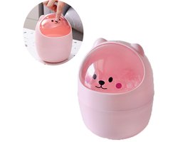 Prullenbak - Prullenbak Klein - Mini Prullenbak - Bureau prullenbak - Afvalbakje met Deksel - voor het Aanrecht, Bureau - een cartoonkat in de vorm van een dier - Roze - 12*16cm