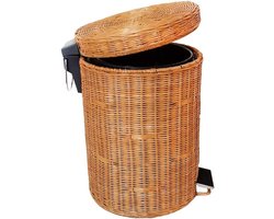 Prullenbak Rotan - Afvalbak Met Deksel - Thuis Opbergen - Handgemaakt Geweven - 5 Liter - Natuurlijk