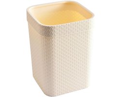 Prullenbak Rotan - Afvalbak Vierkant - Huishoudelijk Afval - Imitatie Vlechtwerk - 4 Gallon - Beige