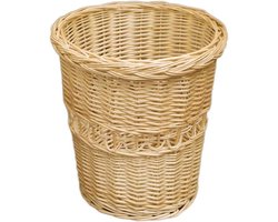 Prullenbak Rotan - Papiermand Opberger - Stijlvolle Decoratie - Handgeweven Vlechtwerk - 27 cm Diameter - Houtkleur