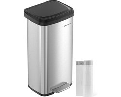 Prullenbak soft close - metaal Afvalemmer - 68 liter afvalemmer - prullenbakken met deksel - zilver-zwart