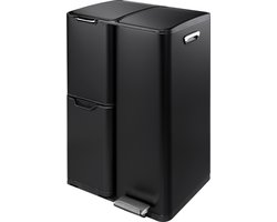 Prullenbak Tobey 60liter (13+17+30Liter) Afvalscheiding 3 Vakken Zwart - Recycle Afvalbak - Pedaalemmer